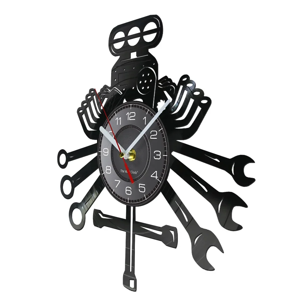 メカニックカーエンジンツールビニール壁掛け時計サイレントヴィ - Tools In Engine Room Workshop のレビューと価格